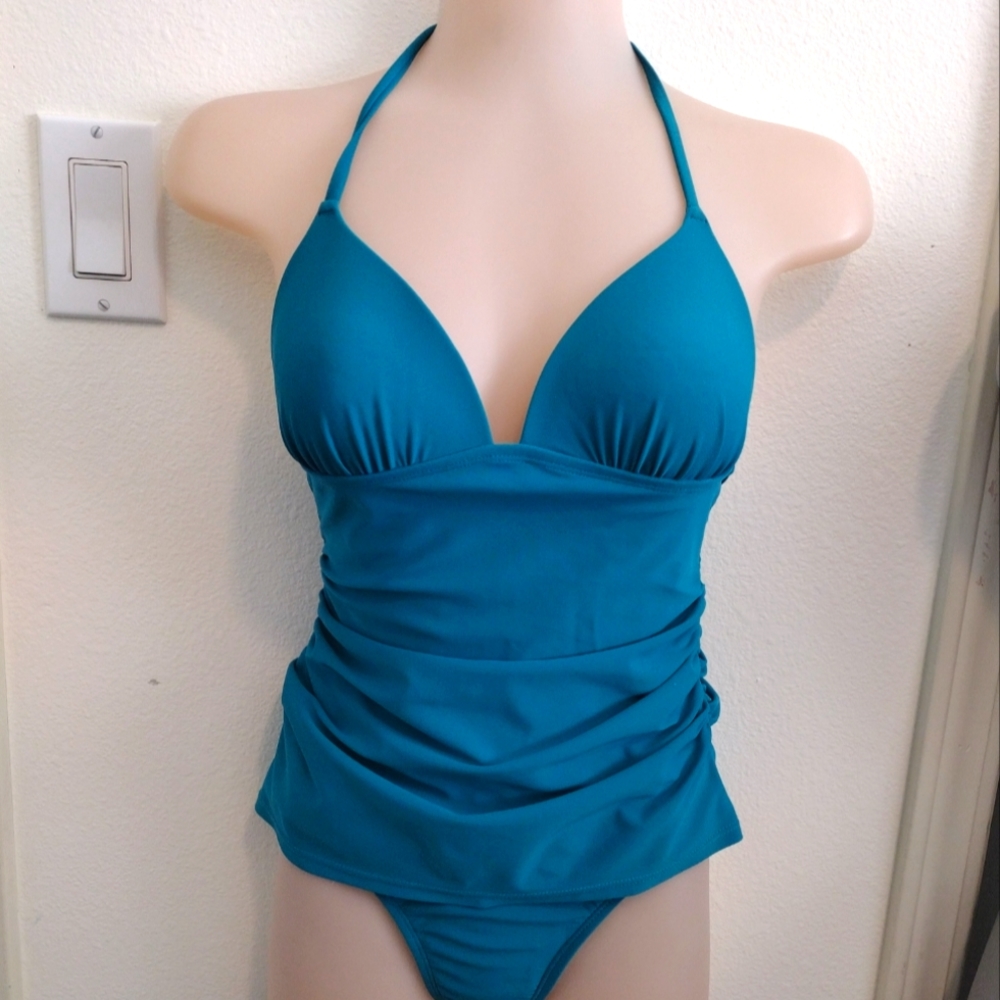 Old Navy Ladies XS/XP One Piece Teal Swimsuit w/Skirt